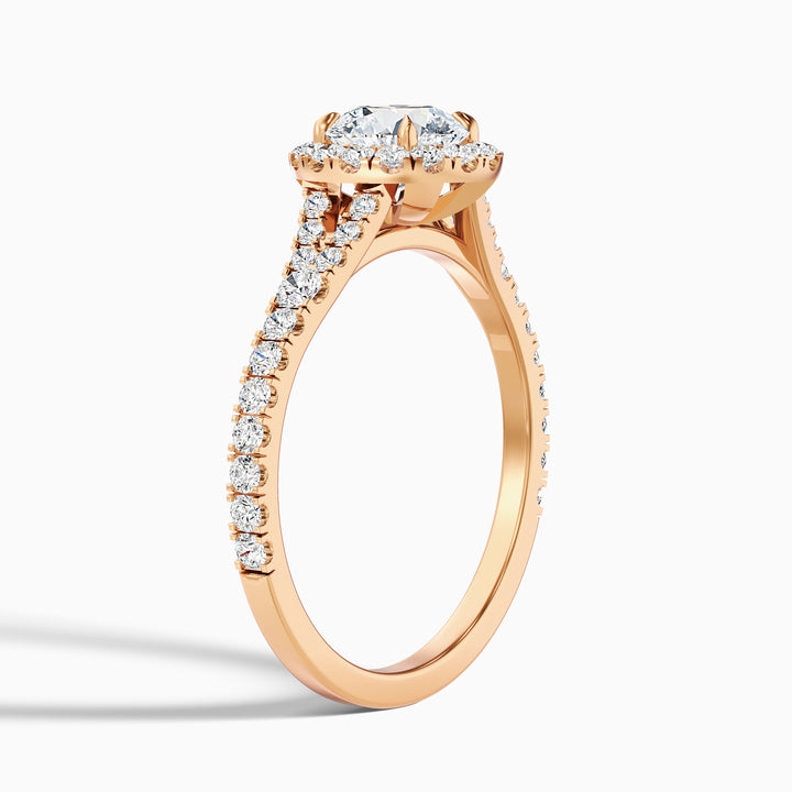 Emily 3 Carat Round Halo Pave Lab Grown Diamond Ring in 10k Rose Gold - Detail View