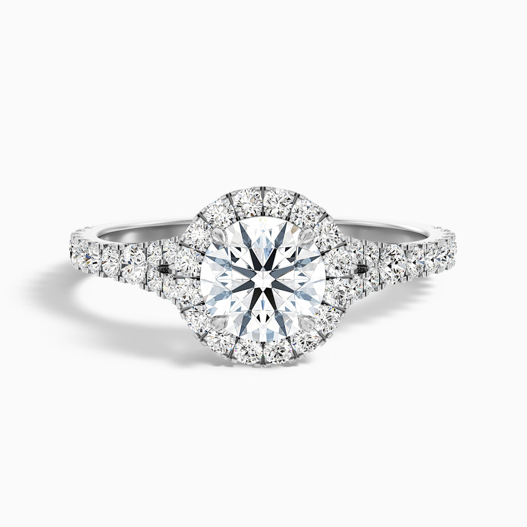 Emily 3 Carat Round Halo Pave Lab Grown Diamond Ring in 18k White Gold - Front View