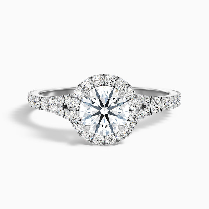 Emily 3 Carat Round Halo Pave Lab Grown Diamond Ring in 18k White Gold - Front View