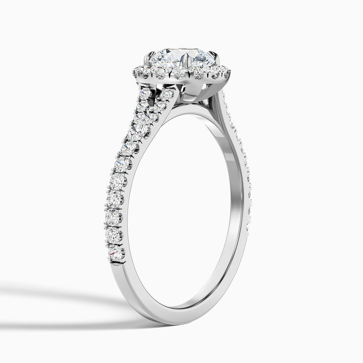 Emily 4.5 Carat Round Halo Pave Lab Grown Diamond Ring in 18k White Gold - Detail View