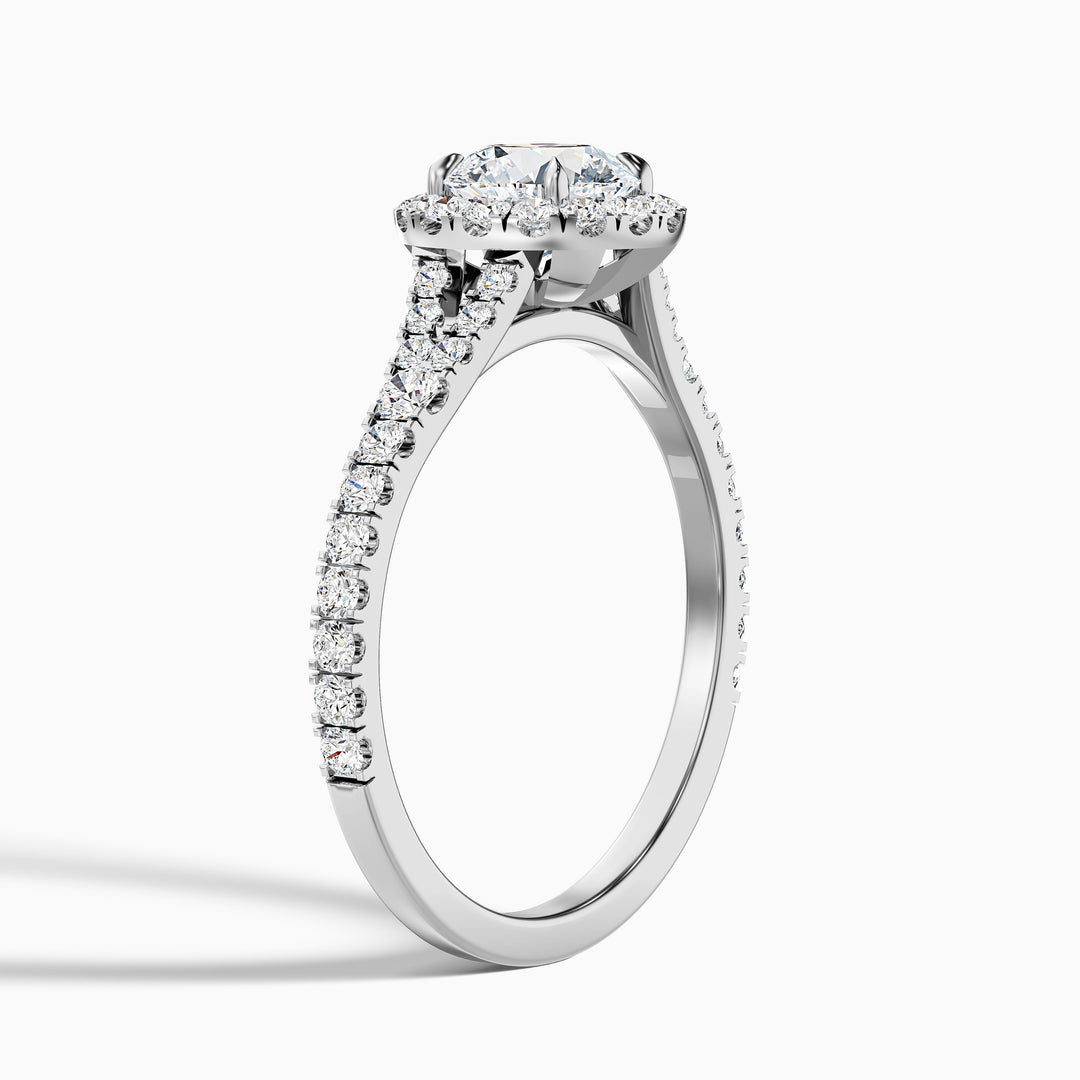 Emily 5 Carat Round Halo Pave Lab Grown Diamond Ring in 10k White Gold - Detail View