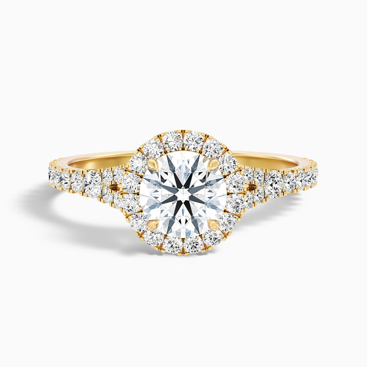 Emily 2.5 Carat Round Halo Pave Lab Grown Diamond Ring in 18k Yellow Gold - Front View