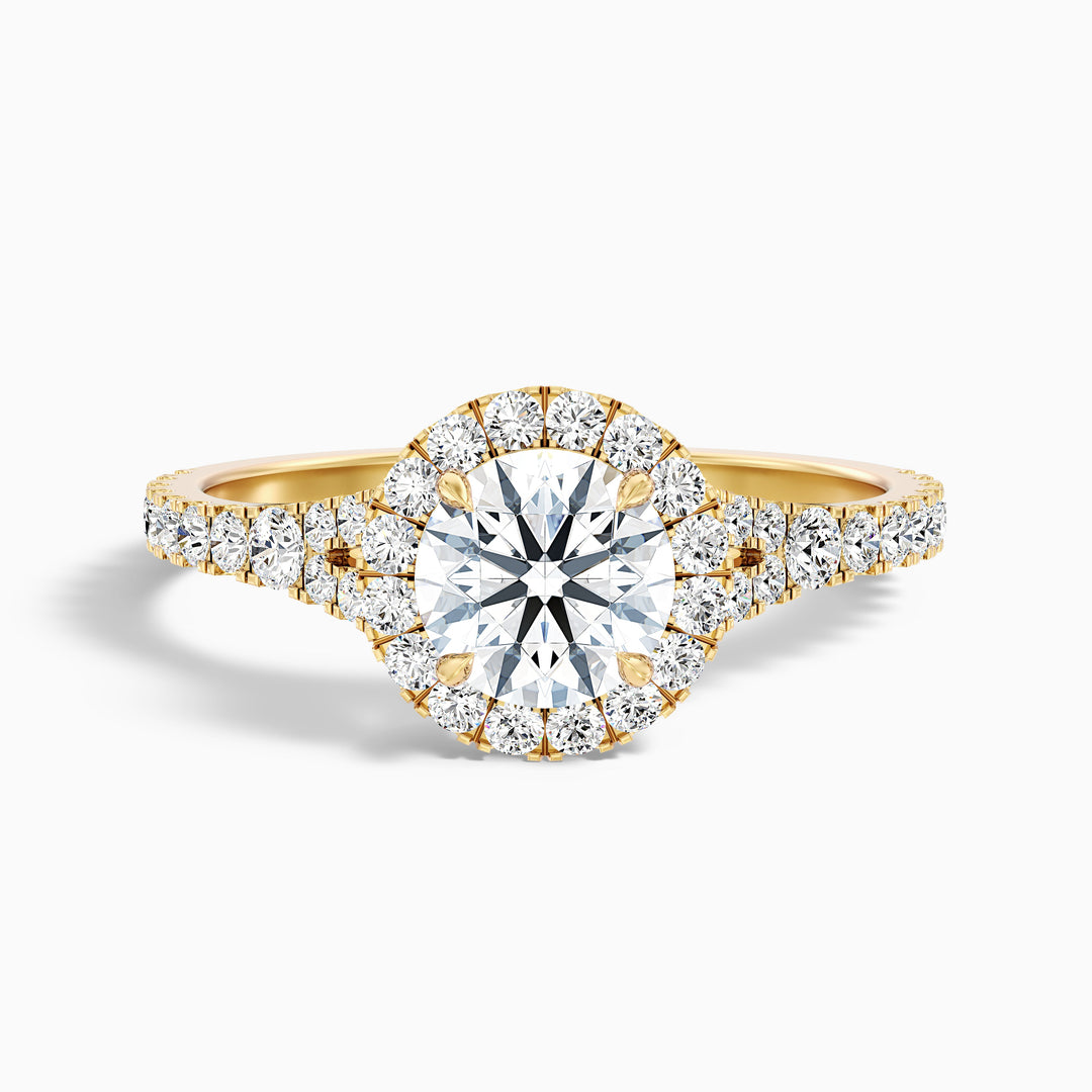 Emily 3 Carat Round Halo Pave Lab Grown Diamond Ring in 18k Yellow Gold - Front View