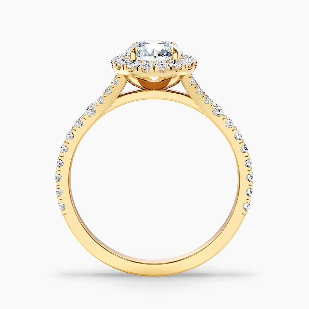 Emily 4 Carat Round Halo Pave Lab Grown Diamond Ring in 14k Yellow Gold - Side View