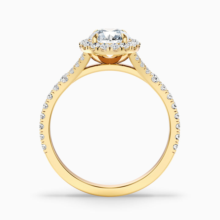 Emily 4 Carat Round Halo Pave Lab Grown Diamond Ring in 14k Yellow Gold - Side View