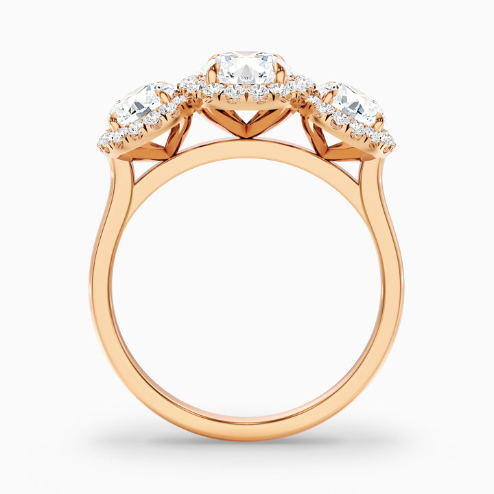 Flora 4 Carat Three Stone Round Halo Lab Grown Diamond Ring in Platinum - Side View