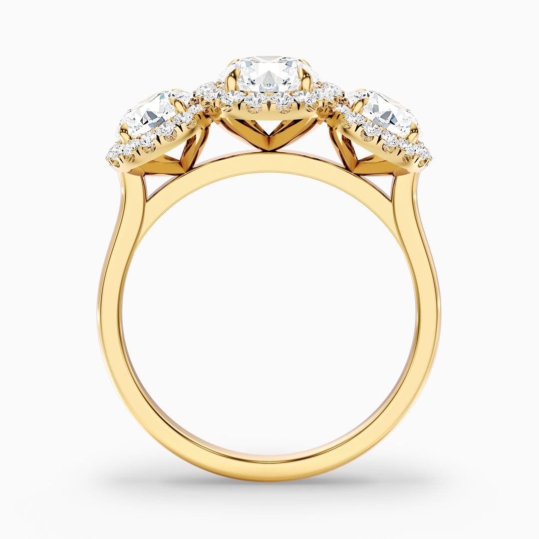 Flora 1 Carat Three Stone Round Halo Lab Grown Diamond Ring in Platinum - Side View