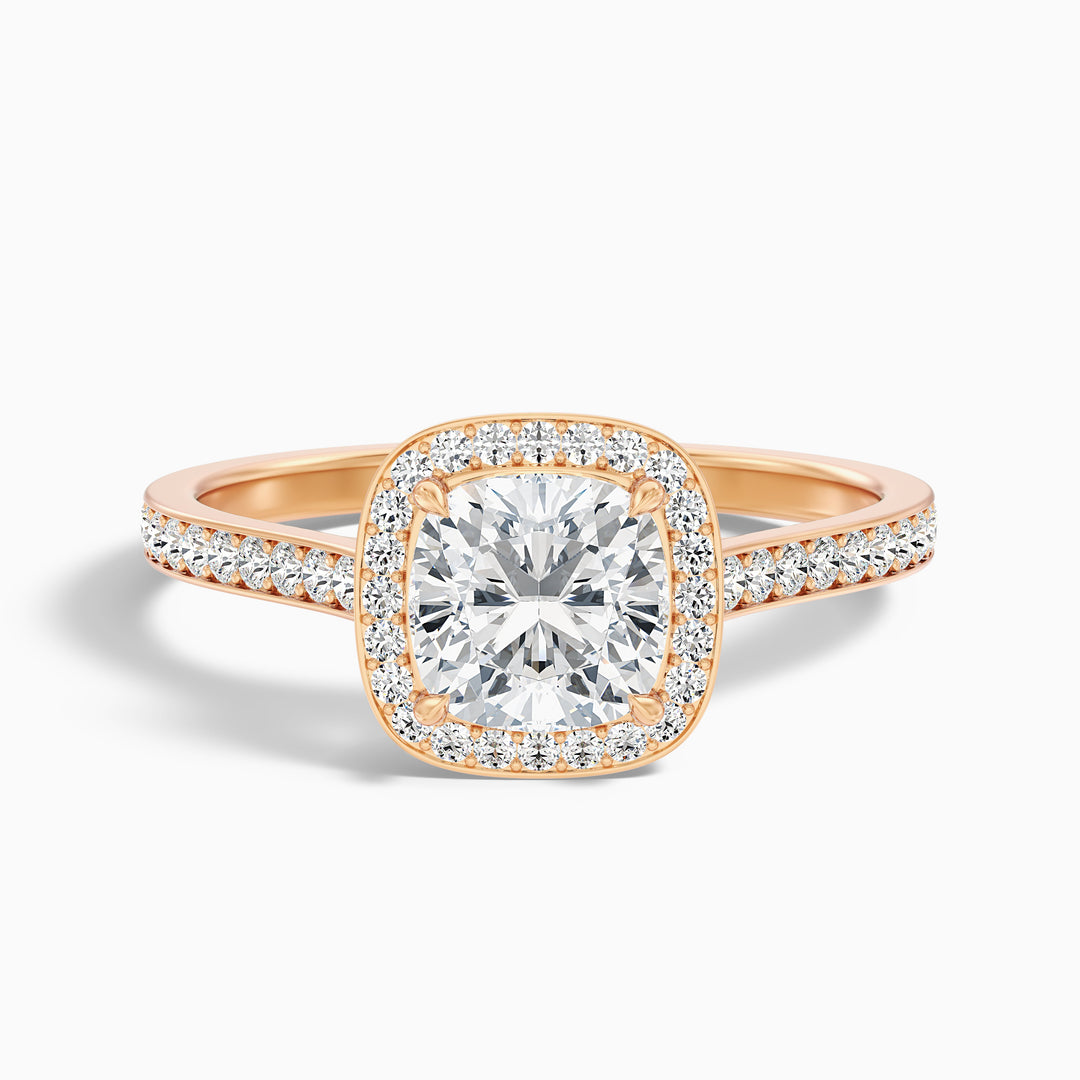 Fiona 1 Carat Cushion Cut Halo Pave Lab Grown Diamond Ring in 14k Yellow Gold - Front View