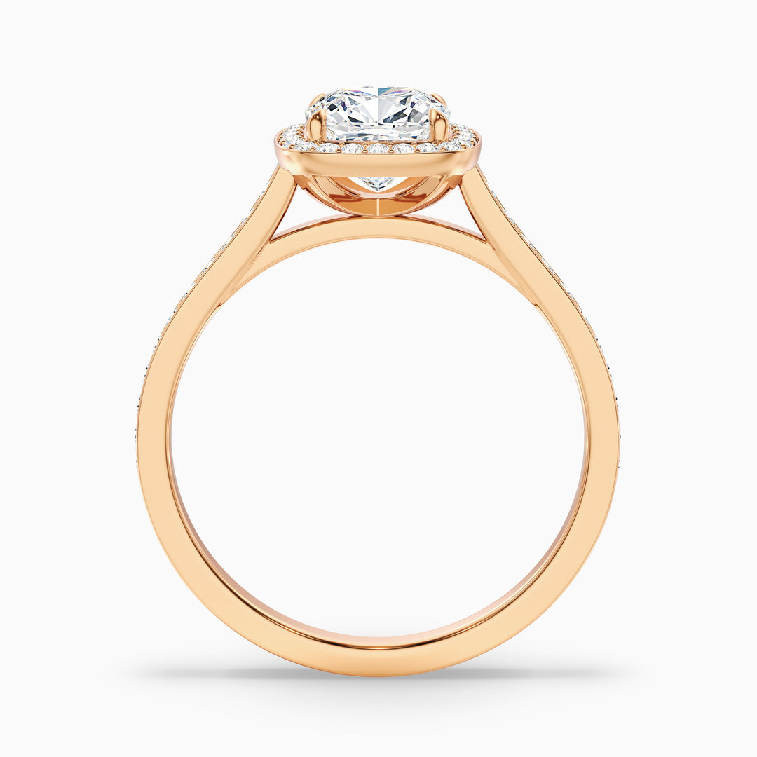 Fiona 3 Carat Cushion Cut Halo Pave Lab Grown Diamond Ring in 14k Yellow Gold - Side View