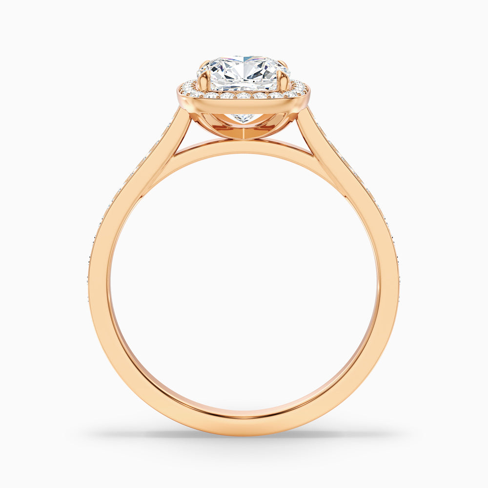 Fiona 4 Carat Cushion Cut Halo Pave Lab Grown Diamond Ring in 10k Rose Gold - Side View