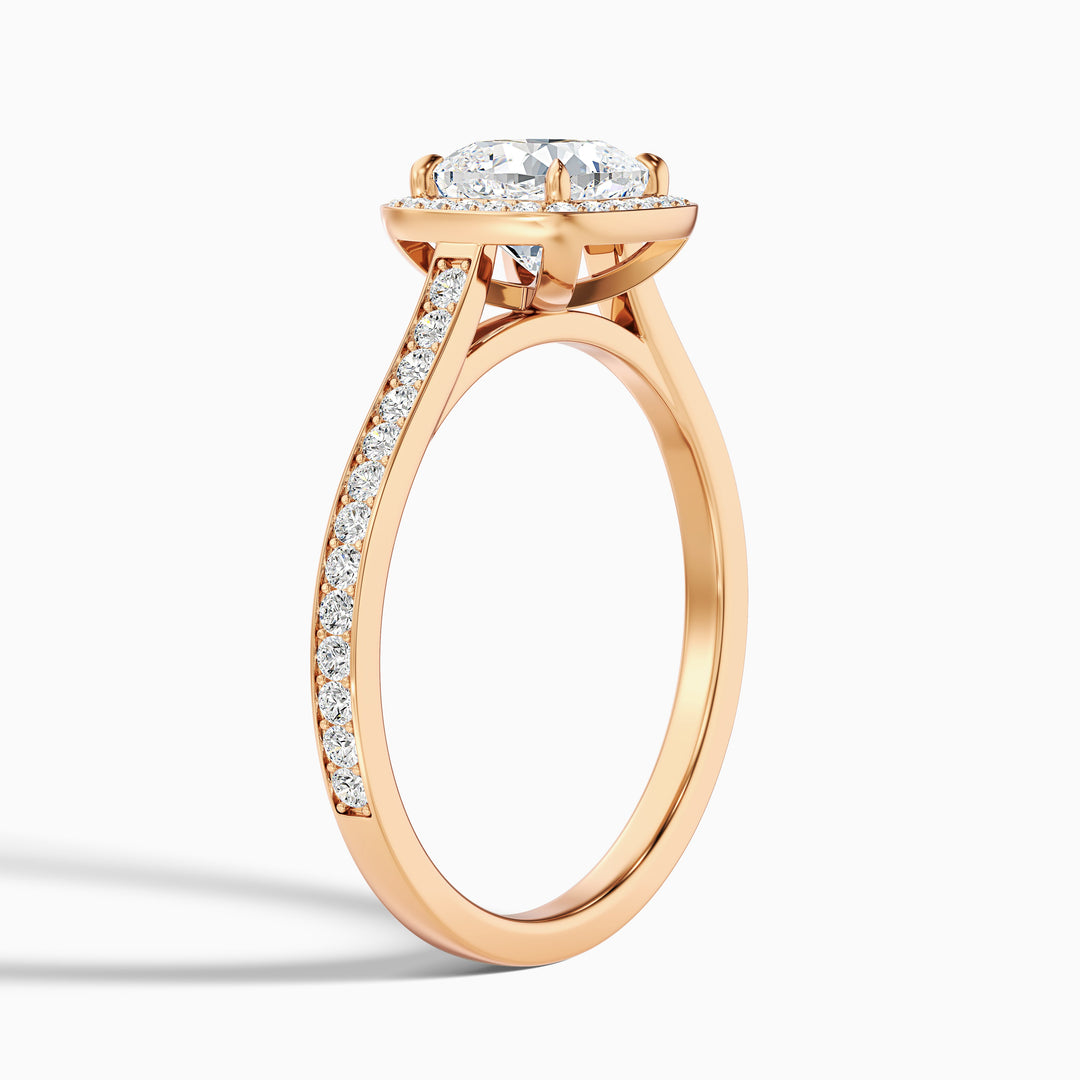 Fiona 1 Carat Cushion Cut Halo Pave Lab Grown Diamond Ring in 18k Rose Gold - Detail View