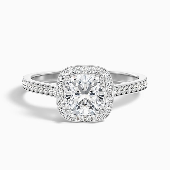 Fiona 3 Carat Cushion Cut Halo Pave Lab Grown Diamond Ring in 10k White Gold - Front View