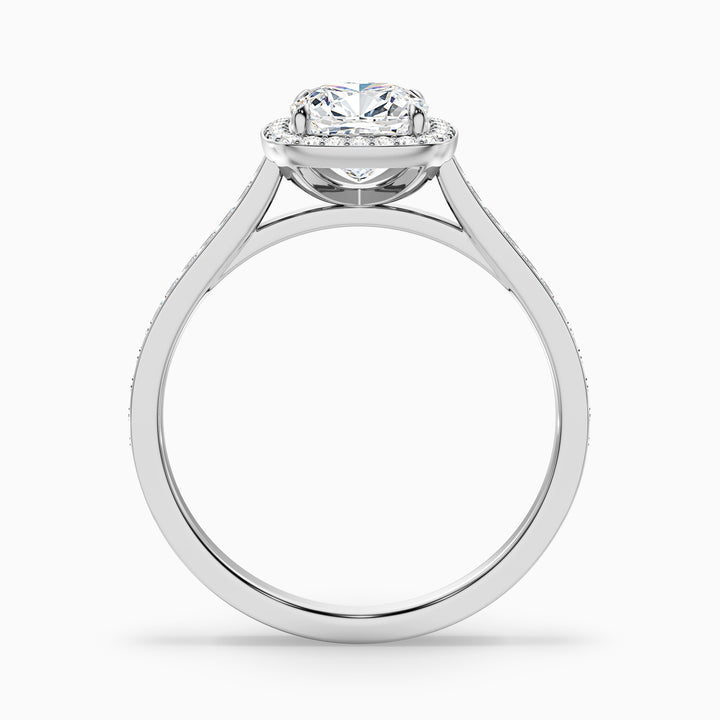 Fiona 2.5 Carat Cushion Cut Halo Pave Lab Grown Diamond Ring in 10k White Gold - Side View