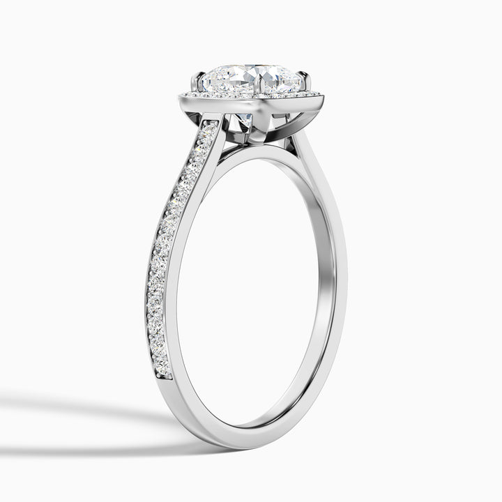 Fiona 4.5 Carat Cushion Cut Halo Pave Lab Grown Diamond Ring in 10k White Gold - Detail View