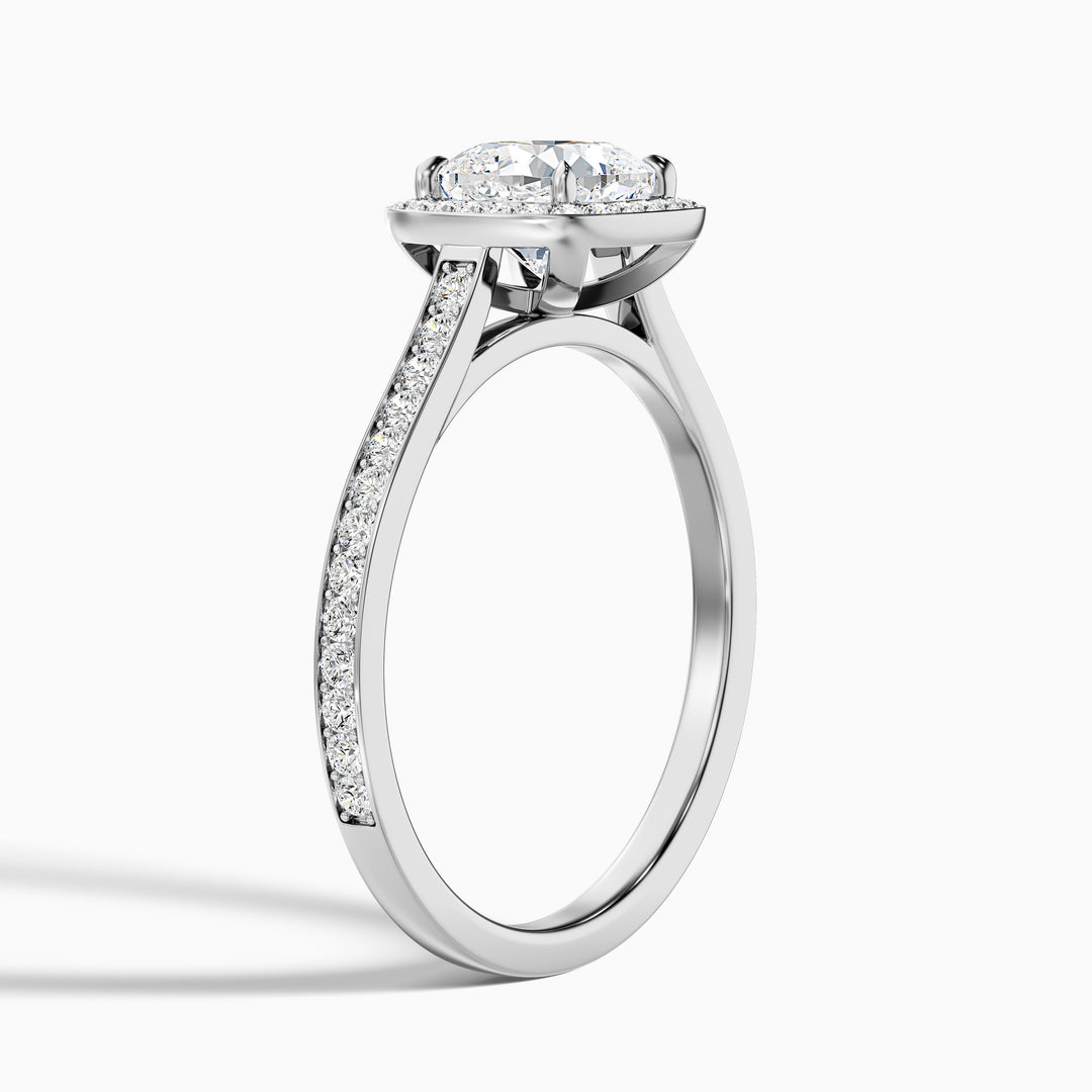 Fiona 1.5 Carat Cushion Cut Halo Pave Lab Grown Diamond Ring in 18k White Gold - Detail View