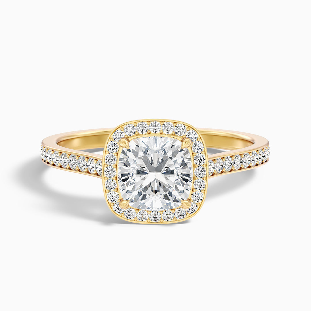 Fiona 4.5 Carat Cushion Cut Halo Pave Lab Grown Diamond Ring in 14k Rose Gold - Front View