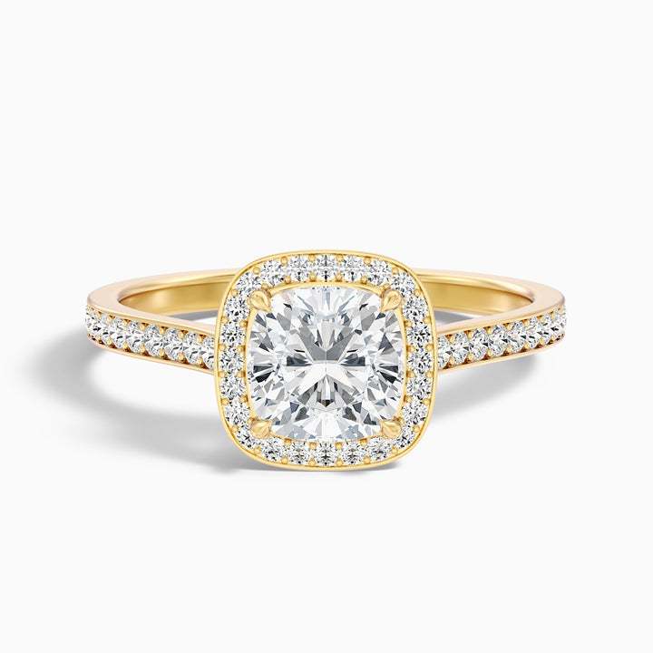 Fiona 4 Carat Cushion Cut Halo Pave Lab Grown Diamond Ring in 10k Yellow Gold - Front View