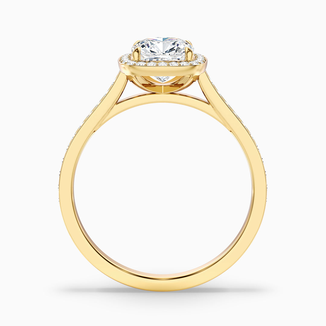 Fiona 2.5 Carat Cushion Cut Halo Pave Lab Grown Diamond Ring in 10k Yellow Gold - Side View