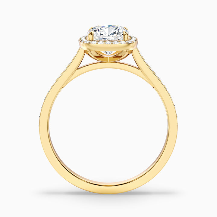 Fiona 2.5 Carat Cushion Cut Halo Pave Lab Grown Diamond Ring in 10k Yellow Gold - Side View