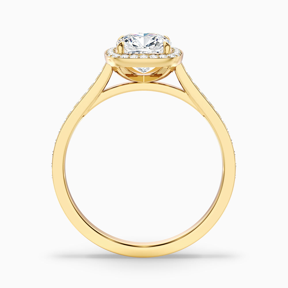 Fiona 1 Carat Cushion Cut Halo Pave Lab Grown Diamond Ring in 10k Yellow Gold - Side View