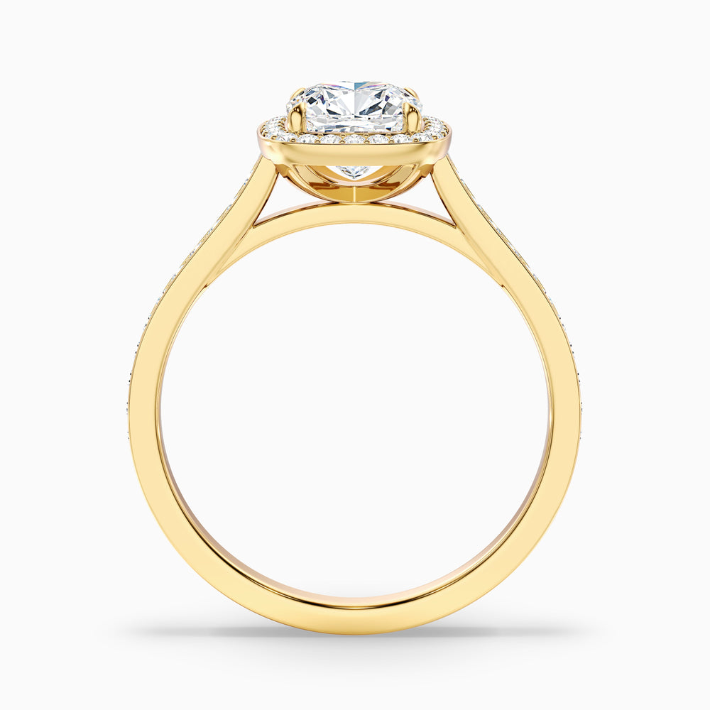Fiona 4 Carat Cushion Cut Halo Pave Lab Grown Diamond Ring in 14k Yellow Gold - Side View