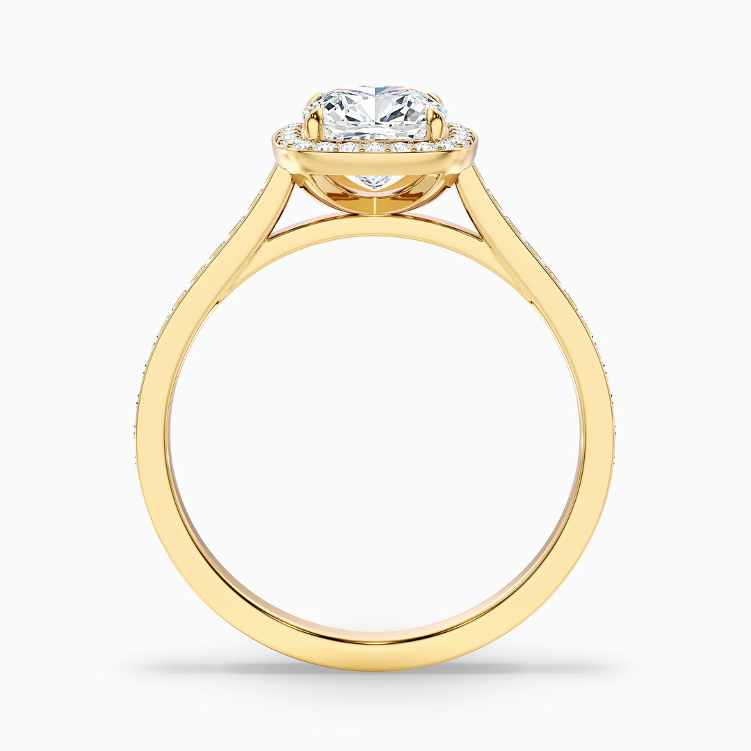 Fiona 3.5 Carat Cushion Cut Halo Pave Lab Grown Diamond Ring in 10k Yellow Gold - Side View