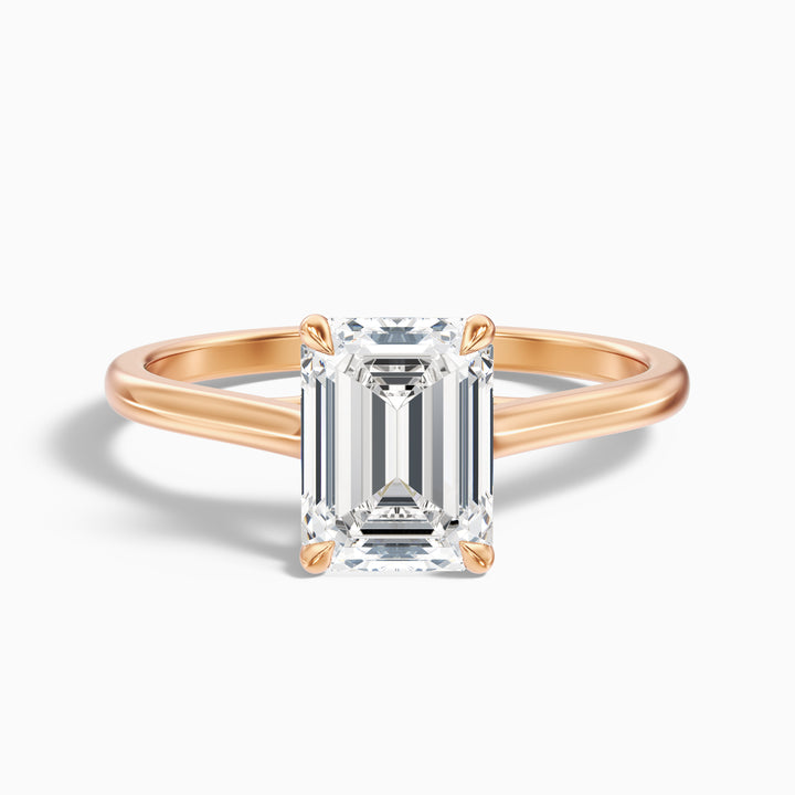 Hana 5 Carat Emerald Cut Solitaire Lab Grown Diamond Ring in 14k Rose Gold - Front View