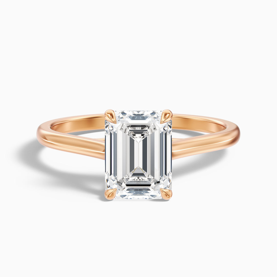 Hana 3 Carat Emerald Cut Solitaire Lab Grown Diamond Ring in 10k Yellow Gold - Front View