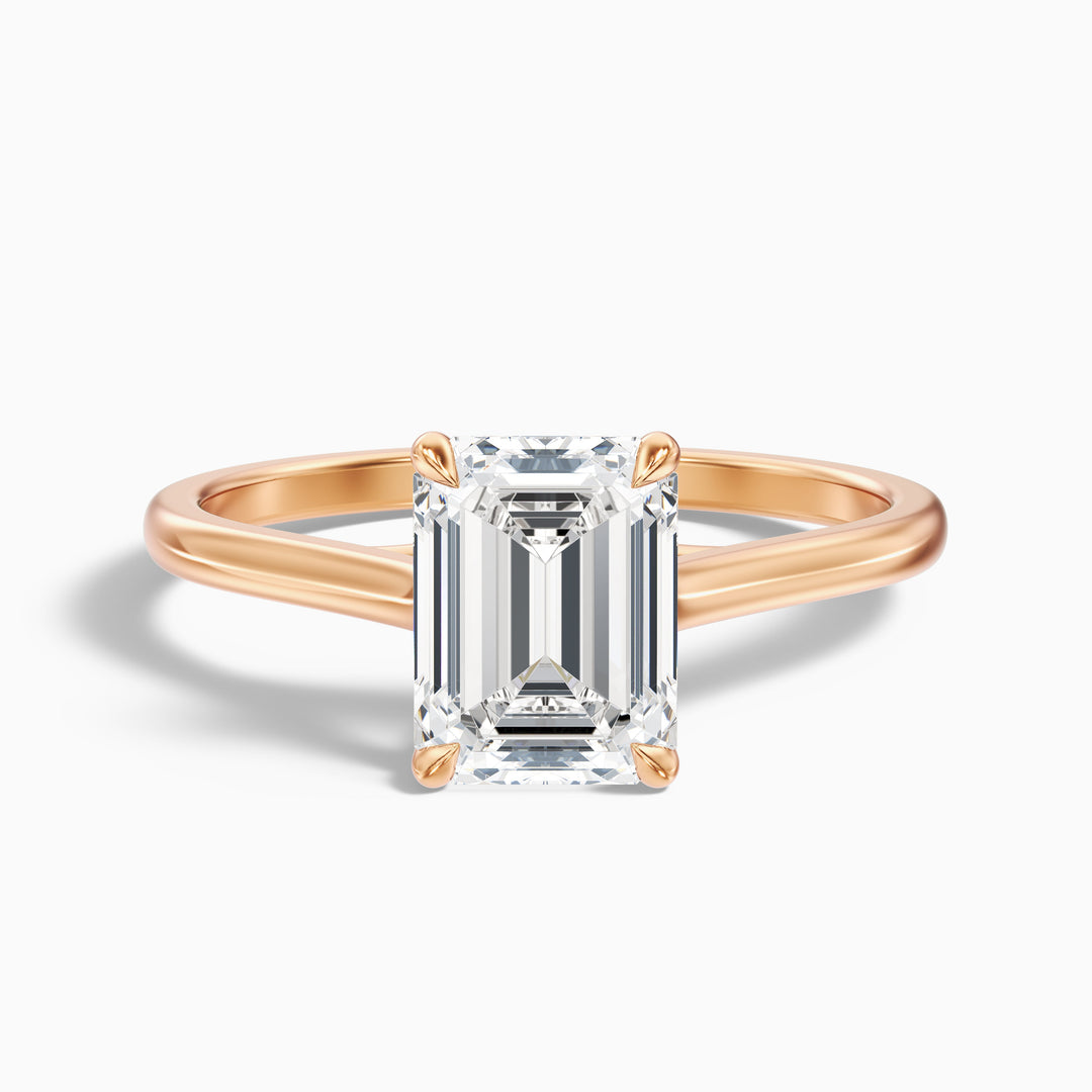 Hana 2.5 Carat Emerald Cut Solitaire Lab Grown Diamond Ring in Platinum - Front View