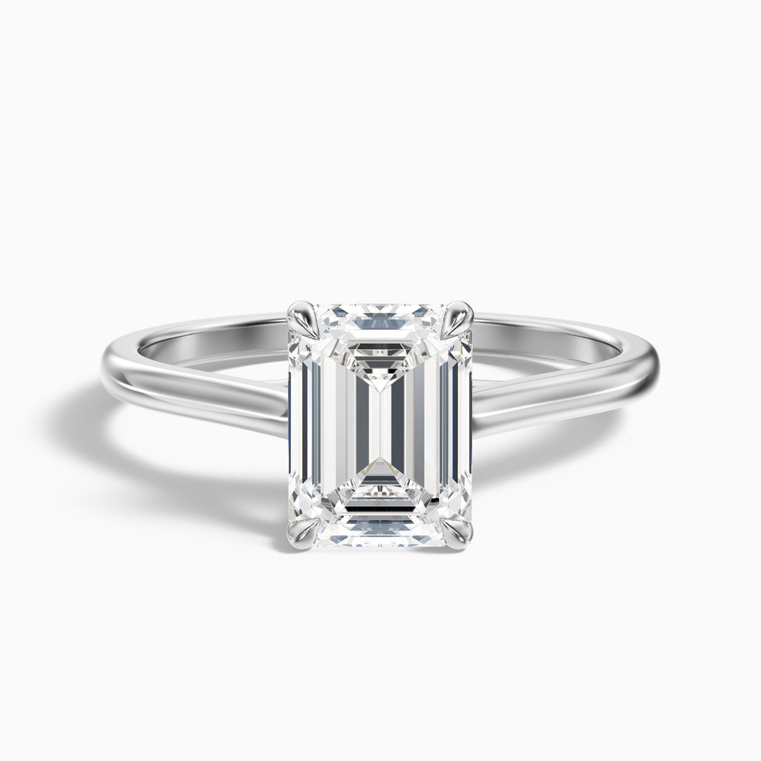 Hana 2.5 Carat Emerald Cut Solitaire Lab Grown Diamond Ring in Platinum - Front View