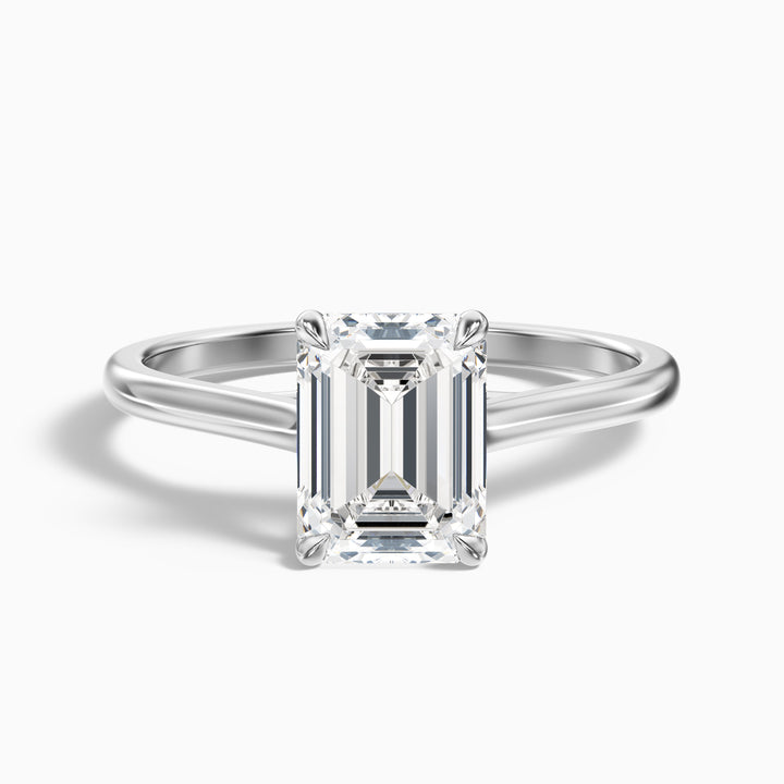 Hana 2.5 Carat Emerald Cut Solitaire Lab Grown Diamond Ring in Platinum - Front View