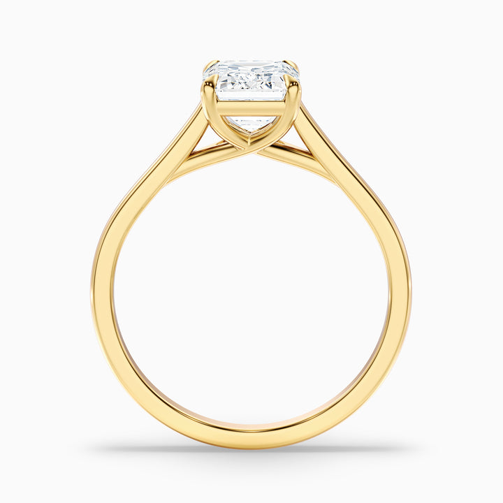 Hana 3 Carat Emerald Cut Solitaire Lab Grown Diamond Ring in 14k Yellow Gold - Side View