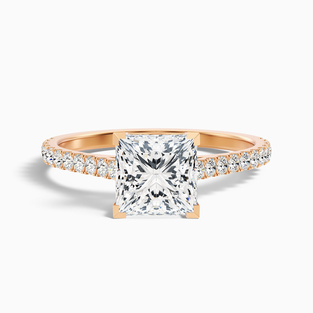 Iva 1 Carat Princess Cut Side Stone Pave Lab Grown Diamond Ring in 10k White Gold - Front View