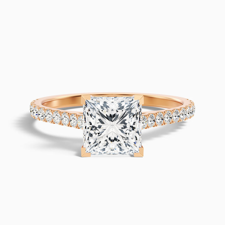 Iva 1 Carat Princess Cut Side Stone Pave Lab Grown Diamond Ring in 14k White Gold - Front View