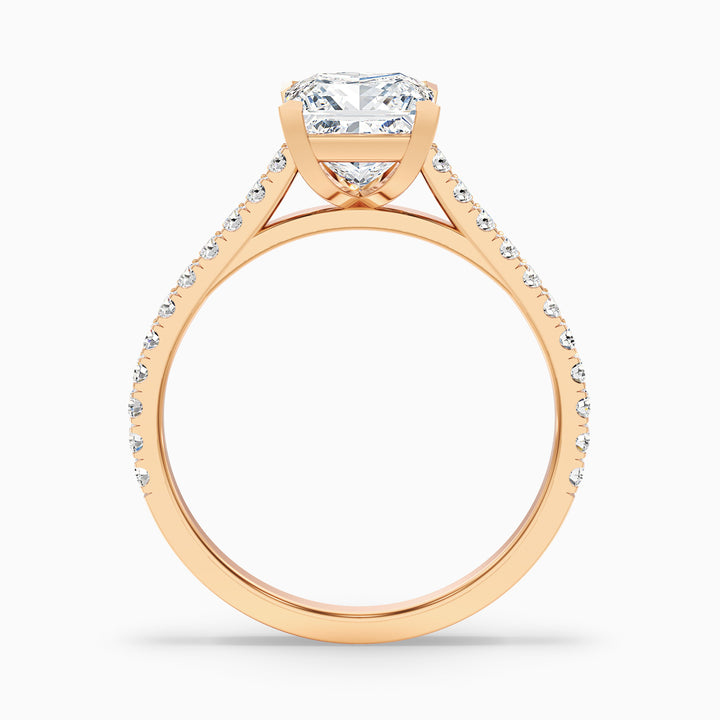 Iva 3.5 Carat Princess Cut Side Stone Pave Lab Grown Diamond Ring in 14k Rose Gold - Side View