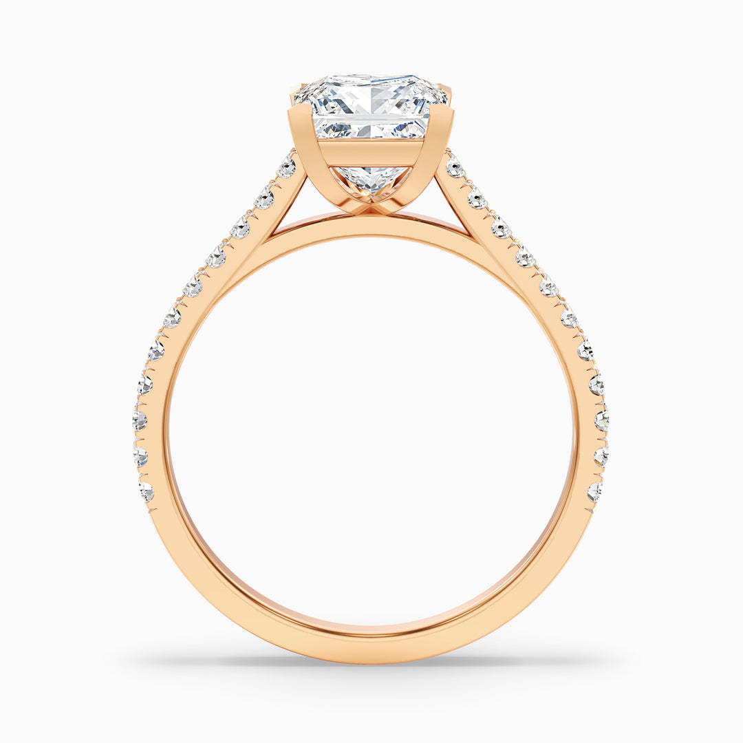 Iva 1 Carat Princess Cut Side Stone Pave Lab Grown Diamond Ring in 14k Rose Gold - Side View