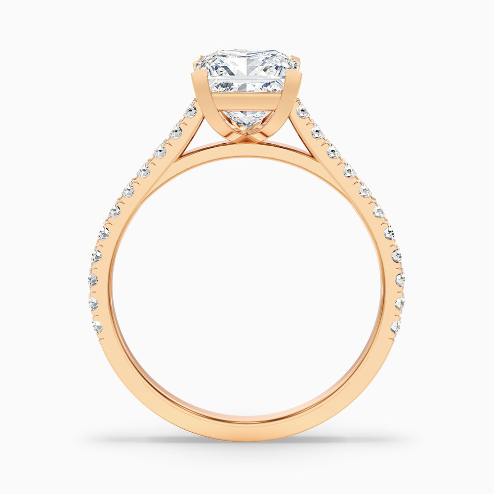 Iva 1 Carat Princess Cut Side Stone Pave Lab Grown Diamond Ring in 10k Rose Gold - Side View