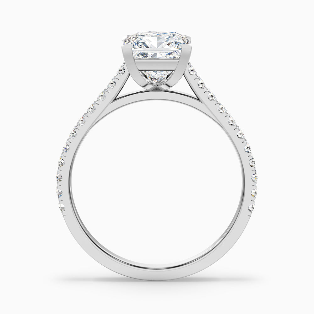 Helyn 1 Carat Princess Cut Side Stone Pave Moissanite Engagement Ring - Side View