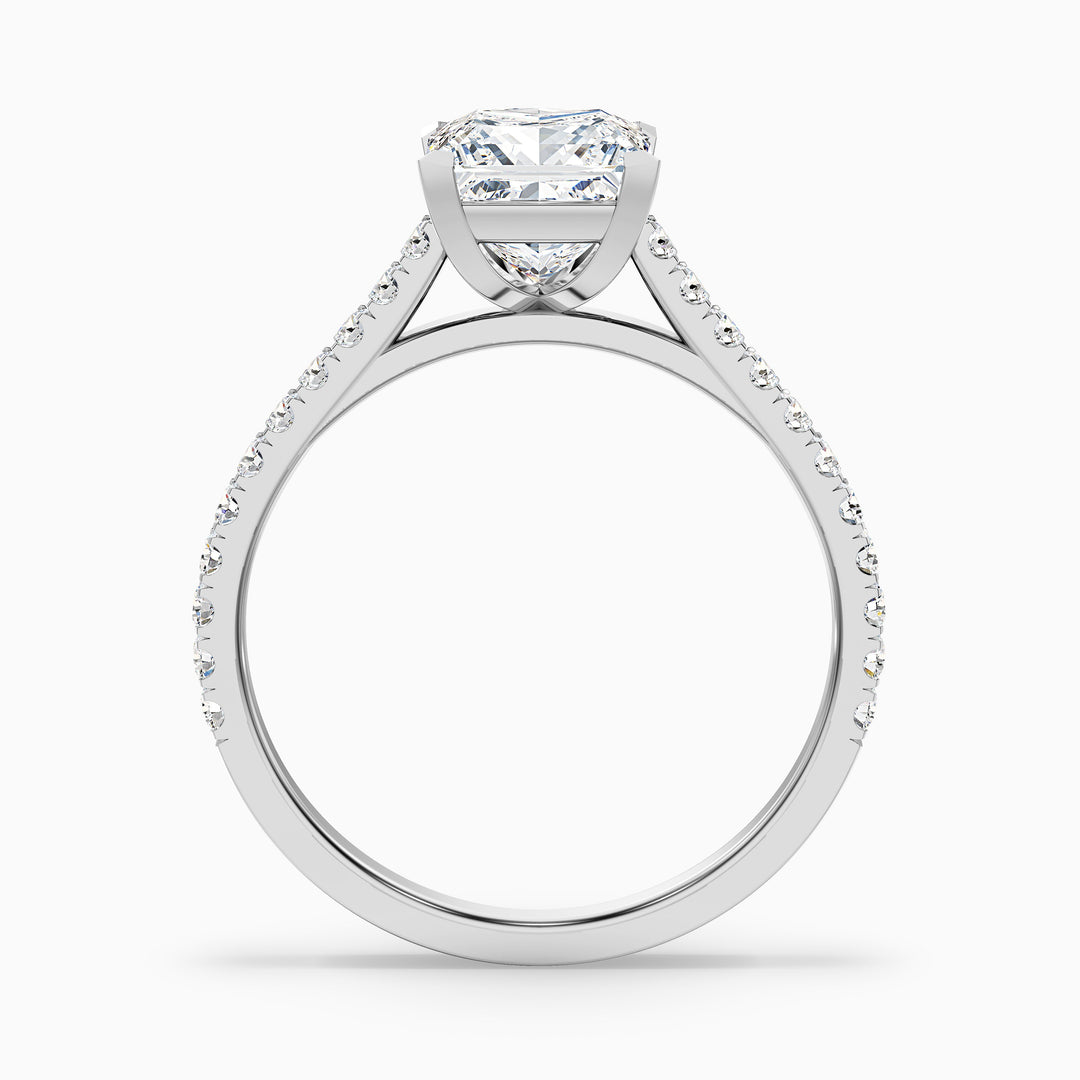 Iva 4.5 Carat Princess Cut Side Stone Pave Lab Grown Diamond Ring in 18k White Gold - Side View