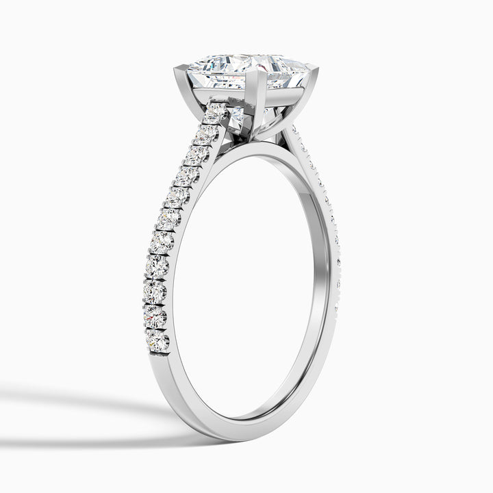 Iva 3.5 Carat Princess Cut Side Stone Pave Lab Grown Diamond Ring in 18k White Gold - Detail View