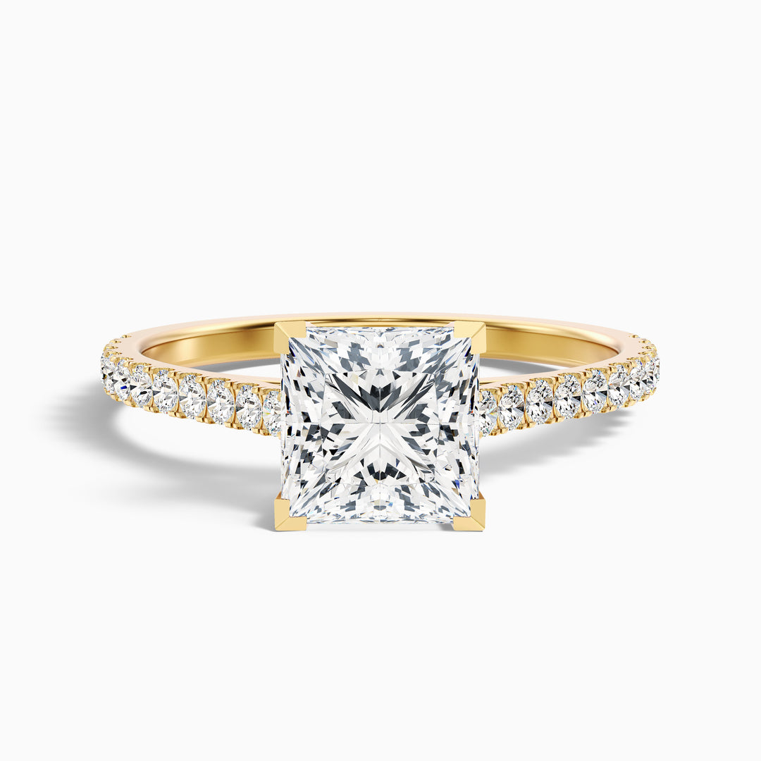 cloe 9 carat princess cut solitaire scallop moissanite engagement ring in 10k yellow gold -  Front View