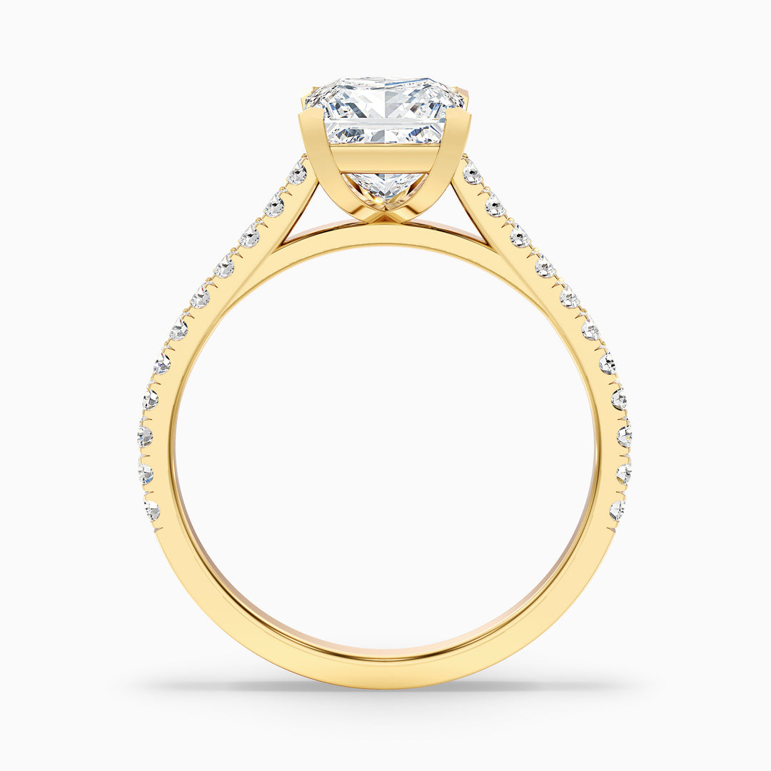 Iva 3.5 Carat Princess Cut Side Stone Pave Lab Grown Diamond Ring in 18k Yellow Gold - Side View