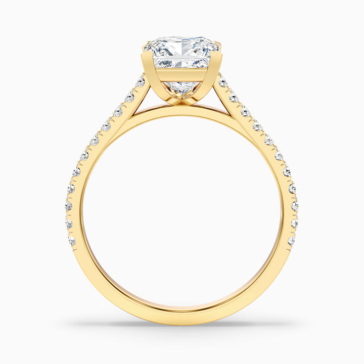 Iva 3.5 Carat Princess Cut Side Stone Pave Lab Grown Diamond Ring in 18k Yellow Gold - Side View