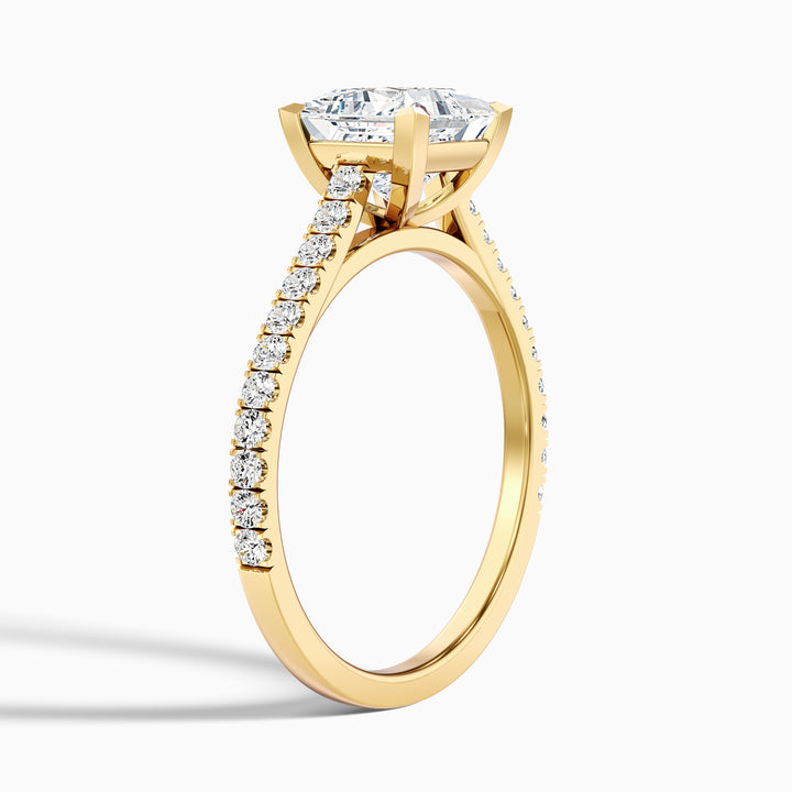 Iva 3 Carat Princess Cut Side Stone Pave Lab Grown Diamond Ring in 10k Yellow Gold - Detail View