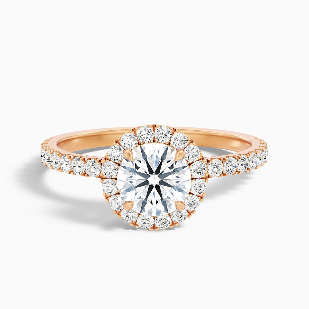 Jade 2.5 Carat Round Cut Halo Lab Grown Diamond Ring in 18k Rose Gold - Front View