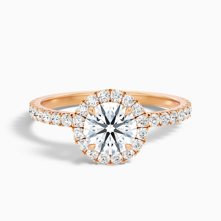 Jade 3 Carat Round Cut Halo Lab Grown Diamond Ring in 14k Rose Gold - Front View