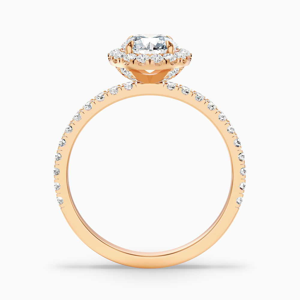 Jade 3 Carat Round Cut Halo Lab Grown Diamond Ring in 18k Rose Gold - Side View