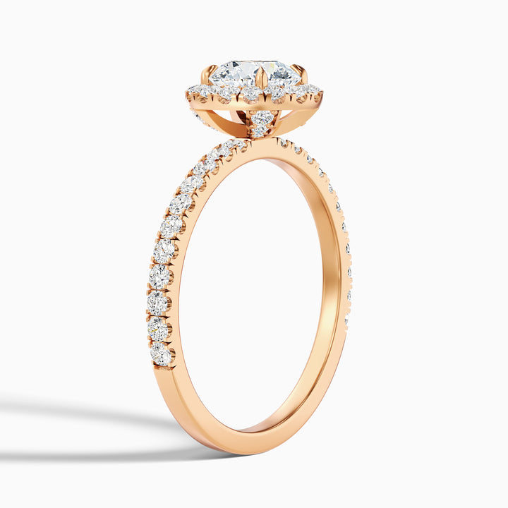 Jade 1 Carat Round Cut Halo Lab Grown Diamond Ring in 18k Rose Gold - Detail View