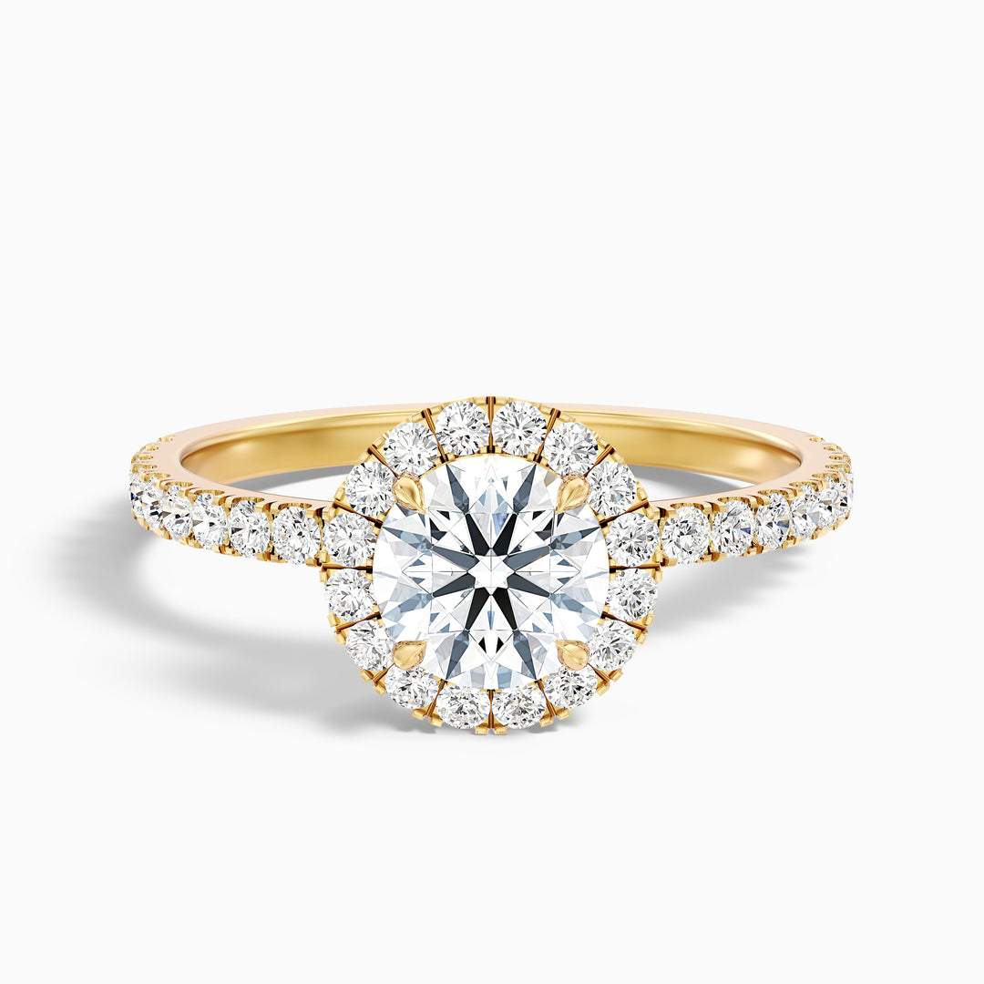 Jade 5 Carat Round Cut Halo Lab Grown Diamond Ring in 18k Yellow Gold - Front View