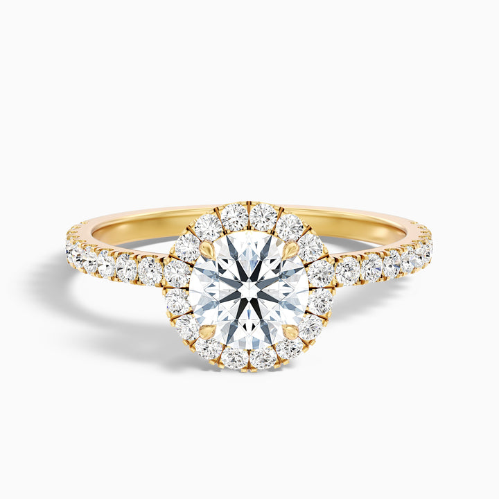 Jade 2 Carat Round Cut Halo Lab Grown Diamond Ring in 14k Yellow Gold - Front View